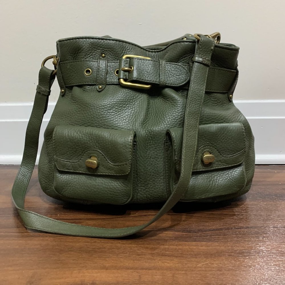 Cole Haan Medium Convertible Green Pebbled Tote